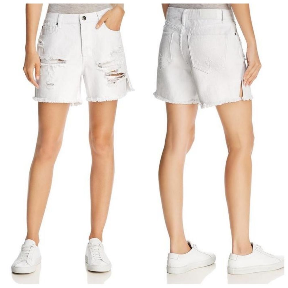 Pistola|Devin High-Rise Denim White Cut-Off Mom Shorts, 27